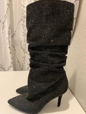 Jessica Simpson Black Rhinestone Slouch Knee-High Boots